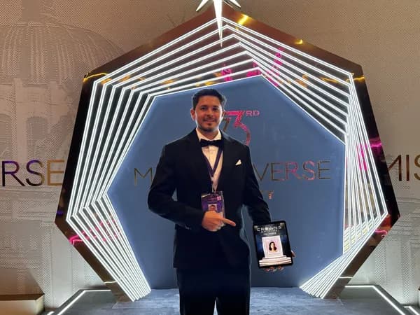 Felipe Esparragó at the 73rd Miss Universe stage